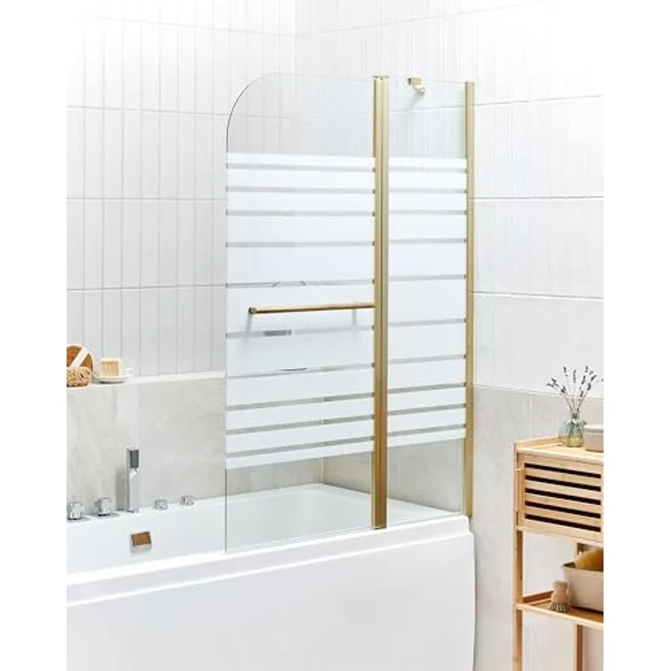 BELIANI Badewannenaufsatz Gold, 2-teilige Duschabtrennung aus Sicherheitsglas mit Schwingtür und Aluminiumprofil, 140 cm hoch, 100 cm breit, modern für Badezimmer – Bild 2