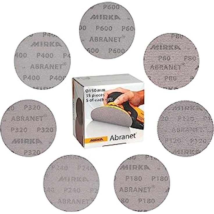 Mirka Abranet Netzschleifscheiben Ø 150mm, Mix-Pack 35 Stk, 7 Körnungen 80-600, geeignet für Exzenterschleifer und Schleifmaschinen – Bild 1
