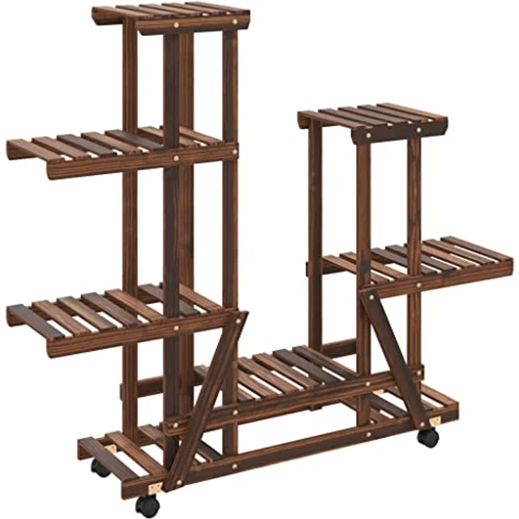 vidaXL Blumenständer mit Rollen 95x25x101 cm Massivholz Tanne Karbonisiertes Braun 10 kg Belastbarkeit (1 St) – Bild 1