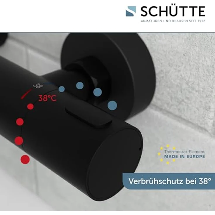 Schütte Thermostat Wannenfüllarmatur Los Angeles, Schwarz Matt, mit Eco-Stopp-Funktion und Sicherheitssperre bei 38°C – Bild 2