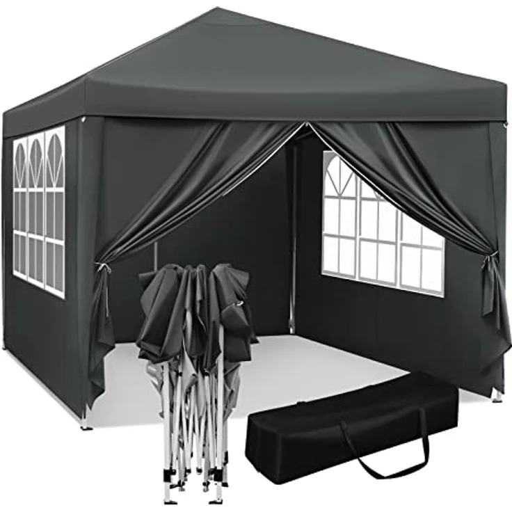 WOLTU Pop-Up wasserdichter Faltpavillon Sonnenschutz Event Pavillon mit Seitenwänden Gartenpavillon auf Terrasse Camping Festival Pagodenzelt aus Oxford Metallrahmen 3 x 3 m Anthrazit – Bild 1