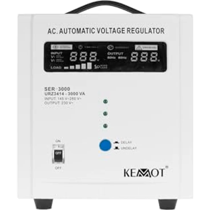 KEMOT SER-3000, Automatischer Spannungsregler 230 V einphasig mit Schutzfunktionen und robustem Design, weiss – Bild 9