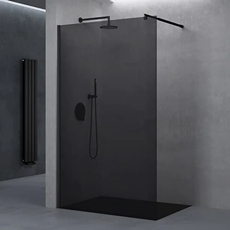 doporro Walk-in-Dusche Duschwand für Dusche in Schwarz mit Nano Glas, Einscheibensicherheitsglas - Design Duschwand Bremen, Vollgrau, variabler Wandabstand 700-1200 mm – Bild 2