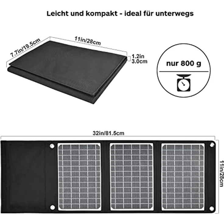RealPower SP-22E, Mobiles Solarpanel mit 22,5 W, USB-A und USB-C Ports, IPX5 Spritzwasserschutz, 0.81 kg – Bild 2