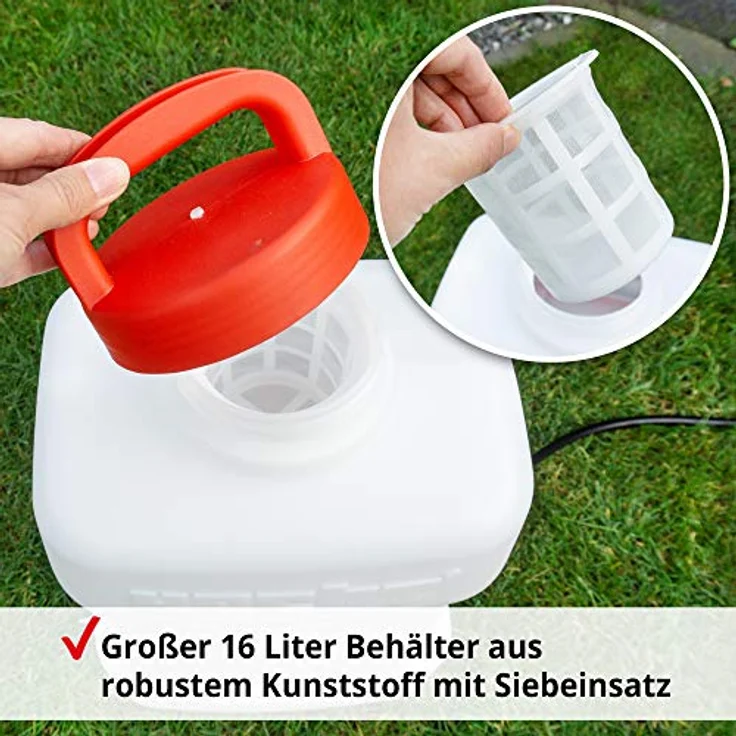 Hecht 416 Akku-Drucksprühgerät, 16 Liter mit 12V/7Ah Akku, Rucksackgurt, 2,5 bar, 160 min Laufzeit, ergonomisch – Bild 2
