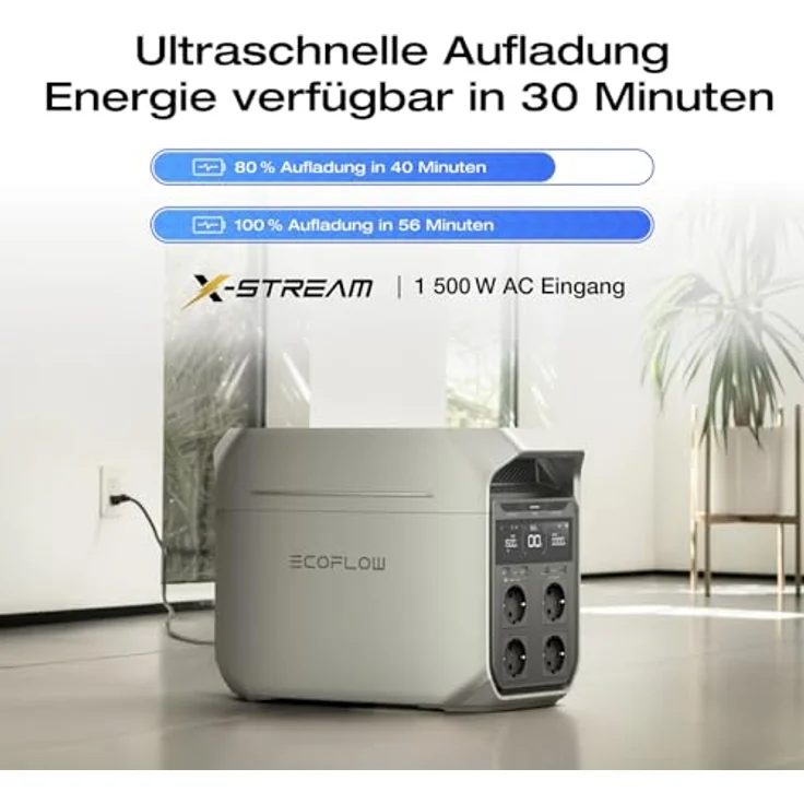 EcoFlow DELTA 3 Plus Tragbare Powerstation, 1024 Wh LiFePO4-Batterie, ultraschnelle Aufladung und erweiterbare Kapazität bis 5 kWh, Silber – Bild 2