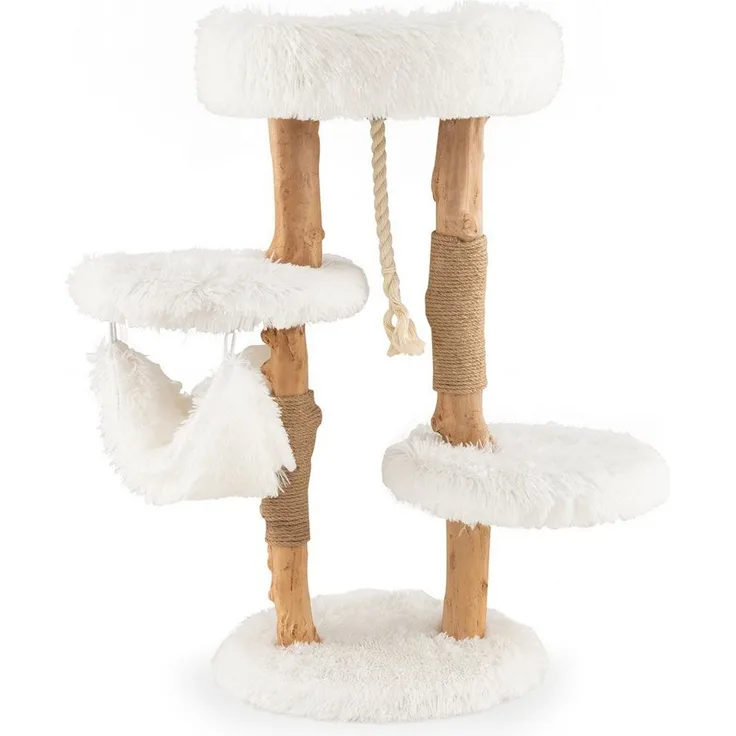 COSTWAY Kratzbaum Katzenbaum aus Massivholz mit Sisalseil, Natur & Weiß