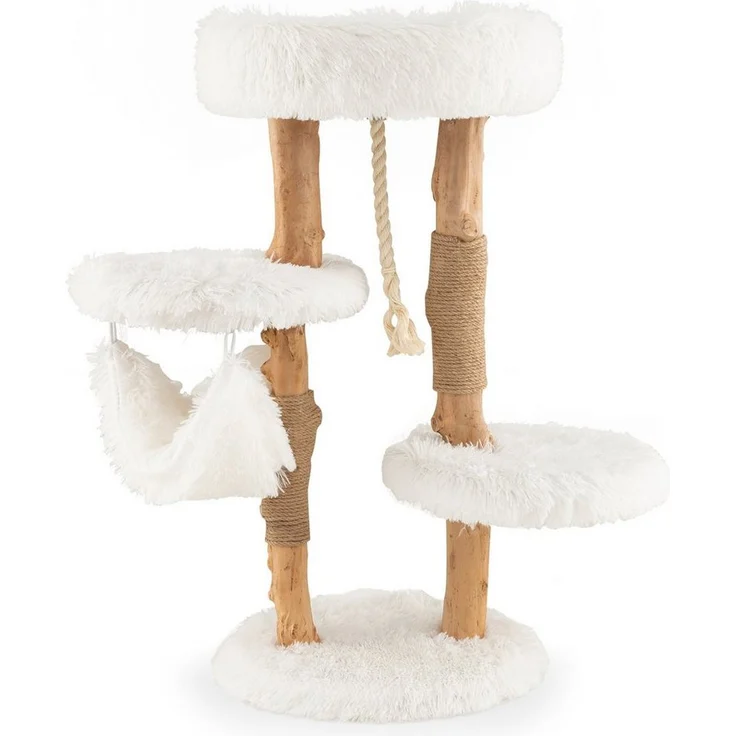 COSTWAY Kratzbaum Katzenbaum aus Massivholz mit Sisalseil, Natur & Weiß