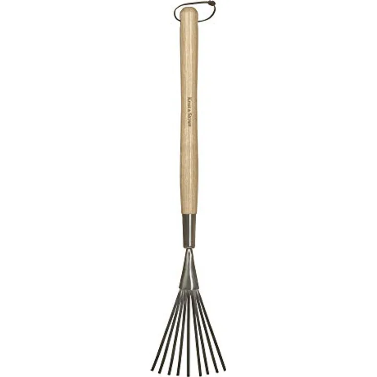 Kent & Stowe Handbesen lang – Fächerbesen aus Edelstahl zur Entfernung von Laub, Handrechen mit längerem Stiel aus Eschenholz, Länge: 62,5 cm
