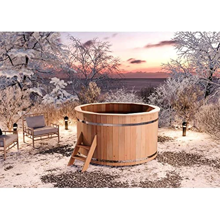 Finntherm Holz Badefass Bergen, Hot Tub Ø 200 x 101 cm, inkl. Edelstahl-Ofen 22 kW und Einstiegsleiter, 6-8 Personen, Schwimmbecken, Badebottich – Bild 4