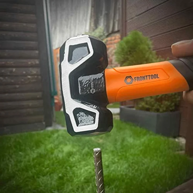 Fronttool Hammer 2x Fäustel 2in1, Doppelkopf Hammer 25cm / 1350g - Karbonstahl, schwarz/orange, ergonomischer Graphitgriff – Bild 5