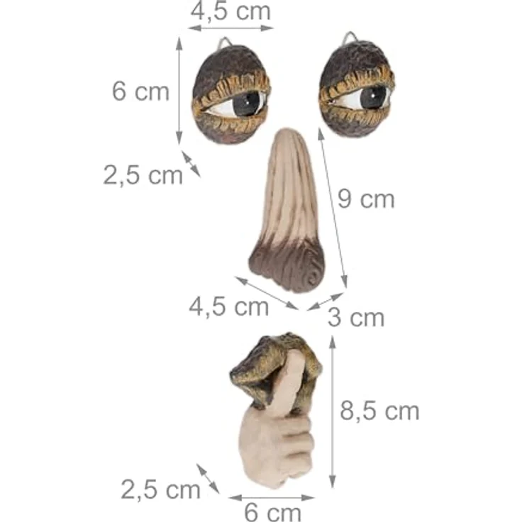 Relaxdays Baumgesicht 4-teilig, wetterfester Baumschmuck aus Kunststein, zum Hängen, beige/braun, Frost- und wetterbeständig – Bild 4