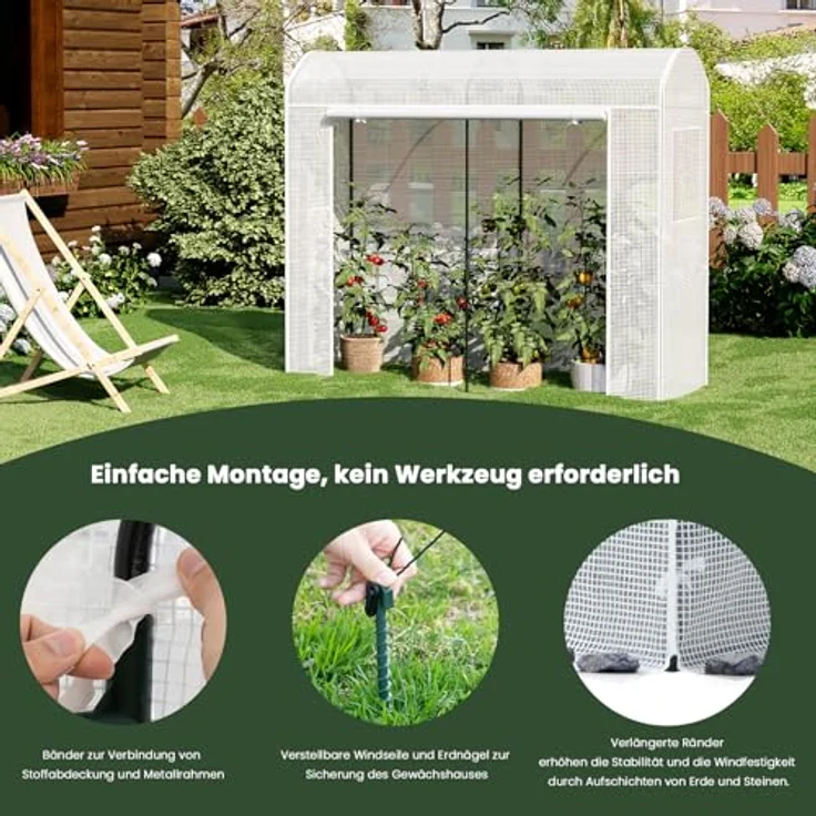Woltu Foliengewächshaus, BxTxH: 170 x 68 x 200,00 cm, Winterfest, Folientunnel für Aufzucht Tomaten, mit Tür, weiß – Bild 7