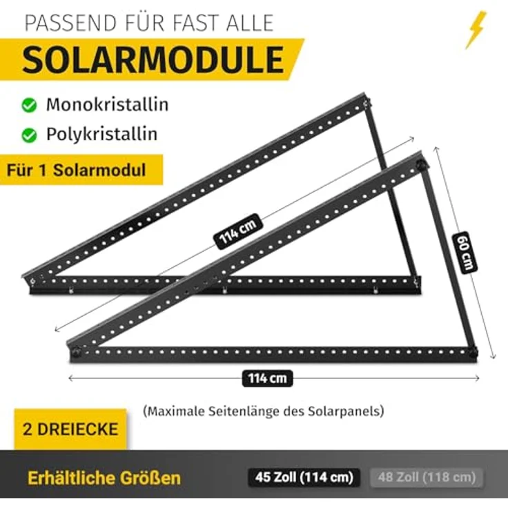avoltik Balkonkraftwerk Halterung, Solarpanel Halterung bis 114 cm, neigungsverstellbar 0-90°, leichtes Aluminium, ideal für Dach, Balkon & Boden – Bild 2