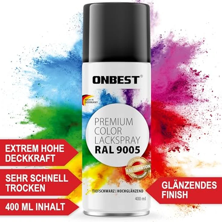 Onbest PREMIUM Lackspray 400 ml, hohe Pigmentierung, witterungsbeständig, Verkehrsw Weiß Glanz (RAL 9016) – Bild 2