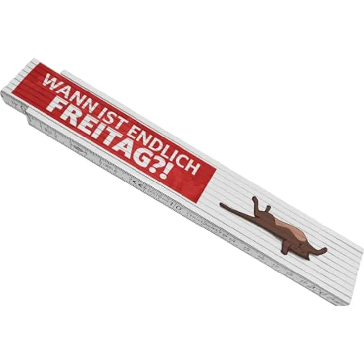 speecheese Wann ist endlich Freitag Meterstab aus Holz mit lustiger Katze, 24x3,5 cm, 10 Gelenke