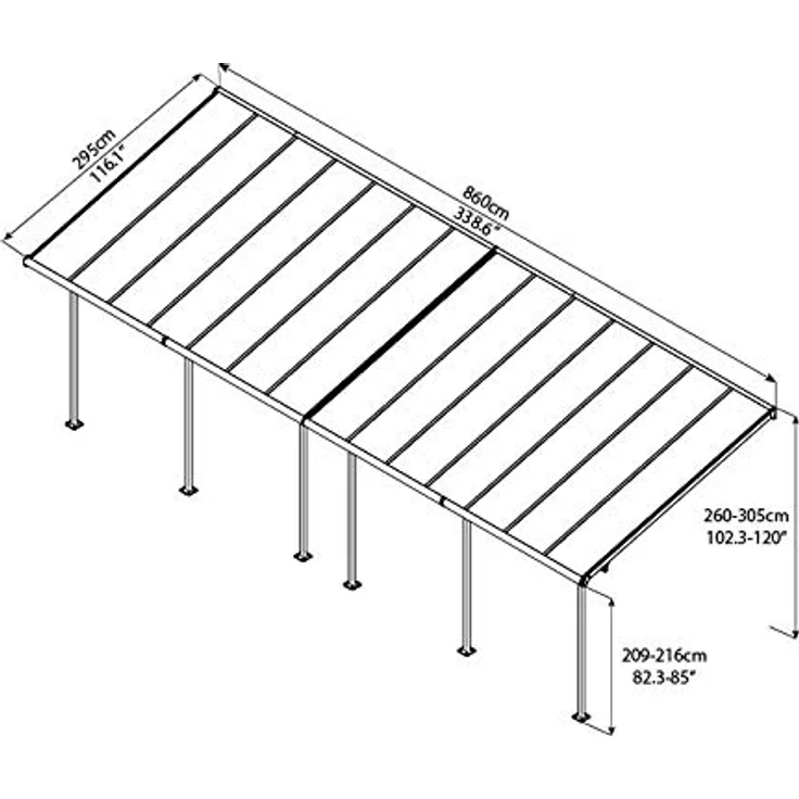 Canopia by Palram Terrassenüberdachung Alu Capri 3X8.51 Polycarbonat Hohlkammerplatten Pergola 860 x 295 cm Grau zur Überdachung ihrer Terrasse – Bild 2