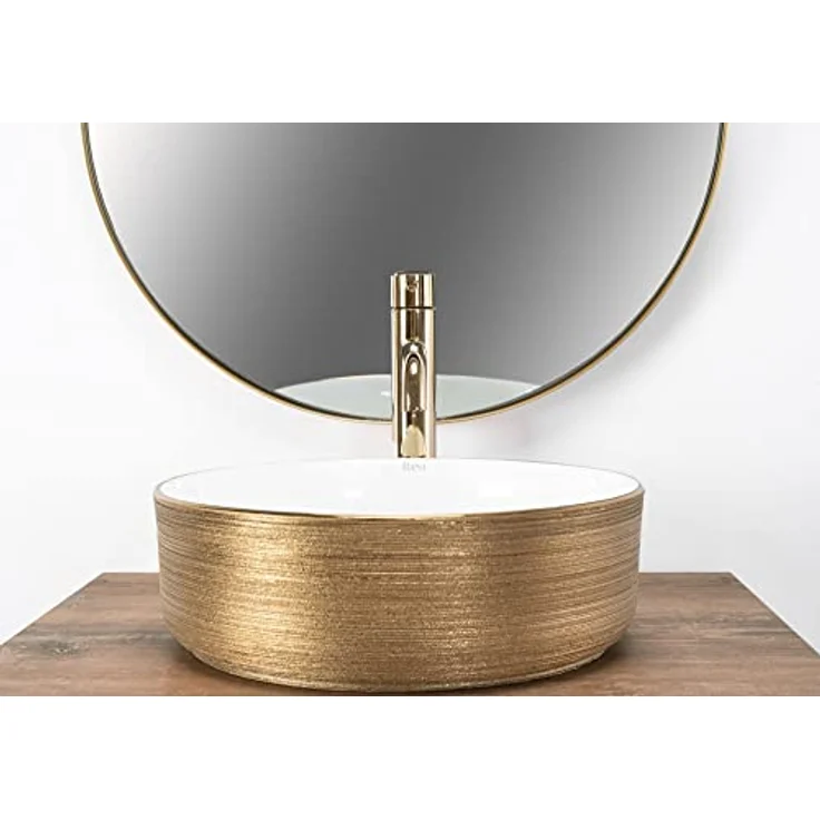 Rea Aufsatzwaschbecken Sami White Brush Gold Waschtisch Handwaschbecken Spülbecken Waschschale Waschbecken für Badezimmer aus hochwertiger Keramik 360 mm x 360 mm x 115 mm (Gold/weiß) – Bild 4