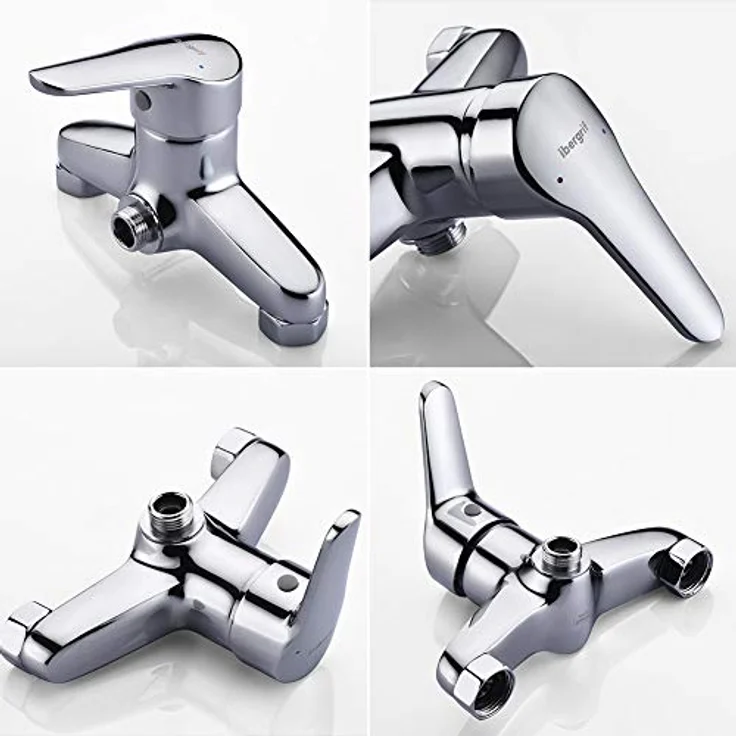 IBERGRIF M12050 M12050-Roma, Einhand Duscharmatur Set, Brausebatterie mit Duschkopf, Duschkopfhalter, und Brauseschlauch, Chrom, Silber – Bild 7