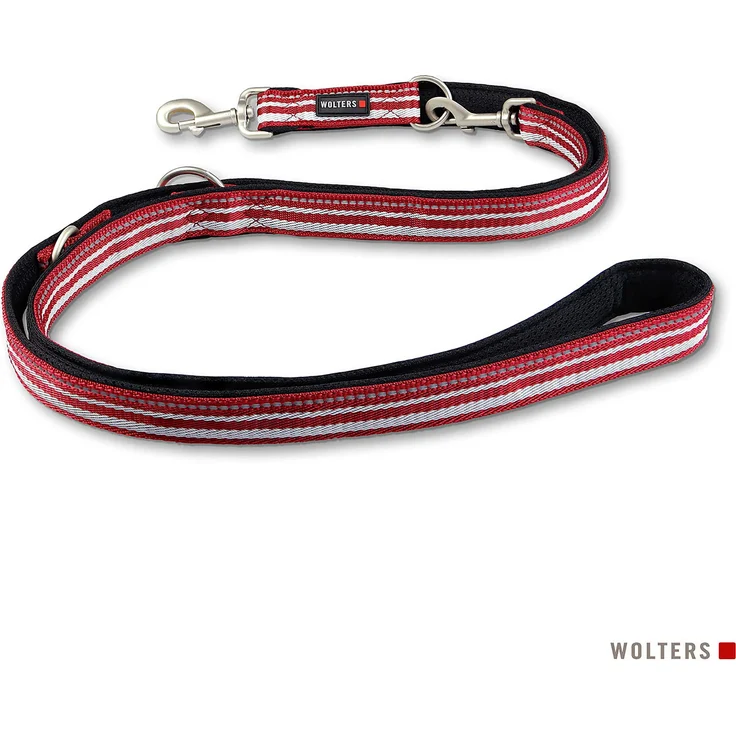 Wolters Active Pro Führleine XL, 200 cm x 3 cm, rot/silber, dreifach verstellbar, gepolstert und waschbar – Bild 1