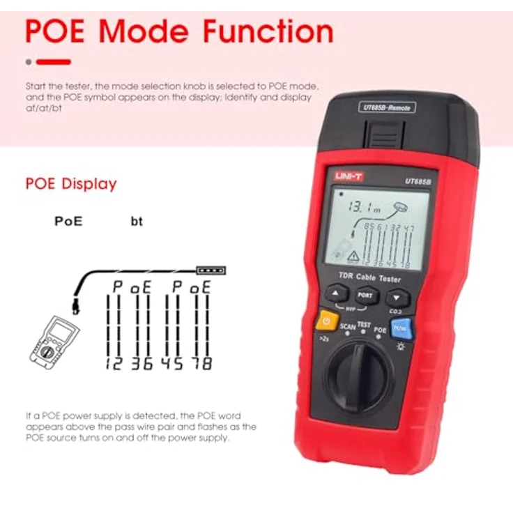 UNI-T TDR UT685B Netzwerkkabel-Tester, PoE-fähig, 2,8" LCD-Display, RJ45, RJ11, Messung bis 500 m – Bild 4