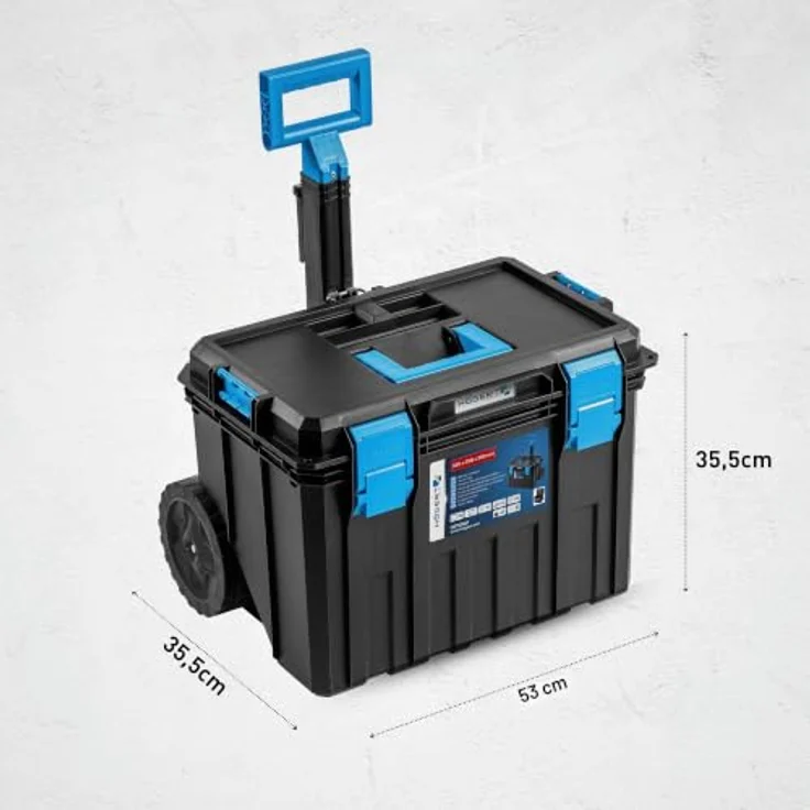 Högert Technik HT7G501 Werkzeugkiste auf Rädern, Tragfähigkeit bis 50 kg, modularer Aufbau, staubdicht, robust gegen Beschädigungen, mit ABS-Verschlüssen – Bild 4