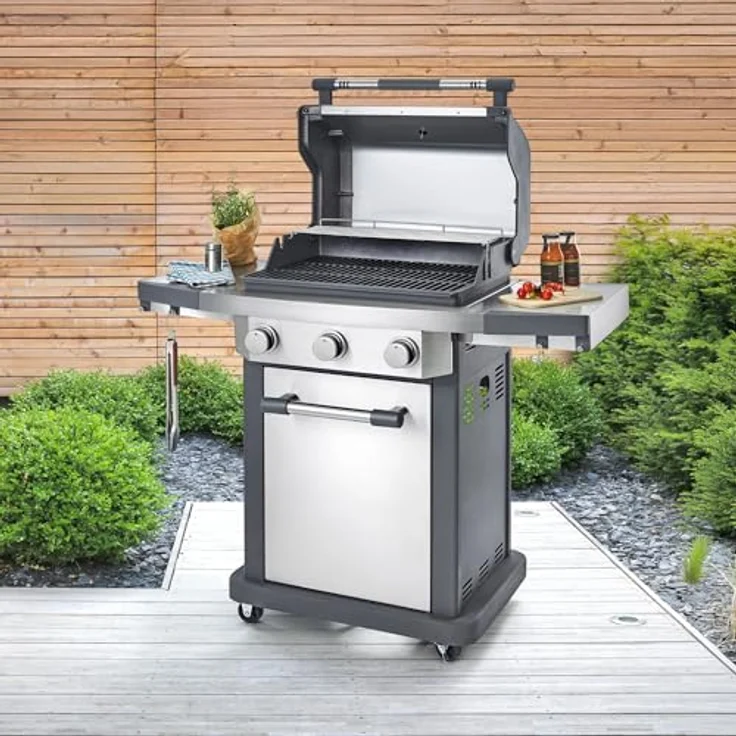 HAMSON Raider 3MR Edelstahl Gasgrill, 3 Edelstahlbrenner, zweiteiliger ...
