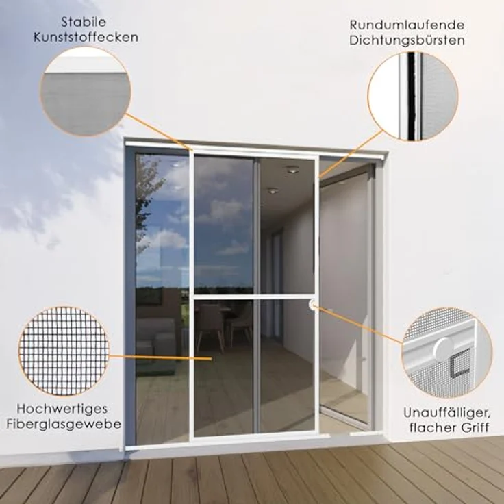 Yoursol Alu Insektenschutz Schiebetür 120 x 240 cm, Fiberglasgewebe UV-beständig, weiß oder grau für Balkon und Terrassen – Bild 4