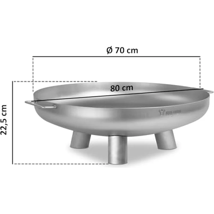 BBQ-Toro Edelstahl Feuerschale Ø 70 cm, Outdoor Feuerstelle mit drei Standbeinen und zwei Griffen, Silber, vielseitig einsetzbar als Feuerstelle oder Grill – Bild 3