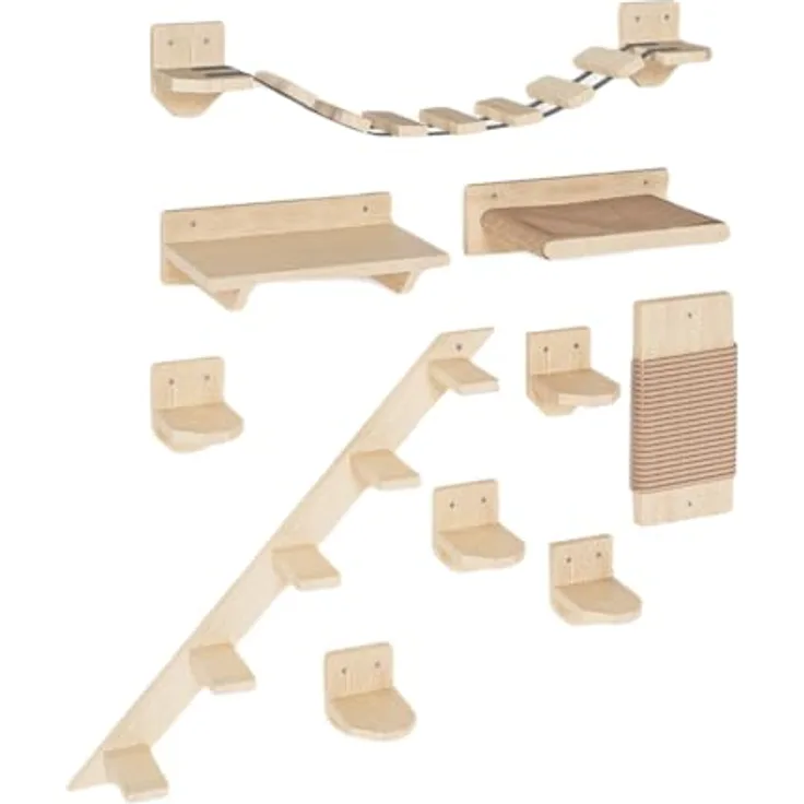 Kletterwand Katzen Wandliege Katzenliege Katzenbett Katzenregal Wandmontage XXL (Kletterwand Set)