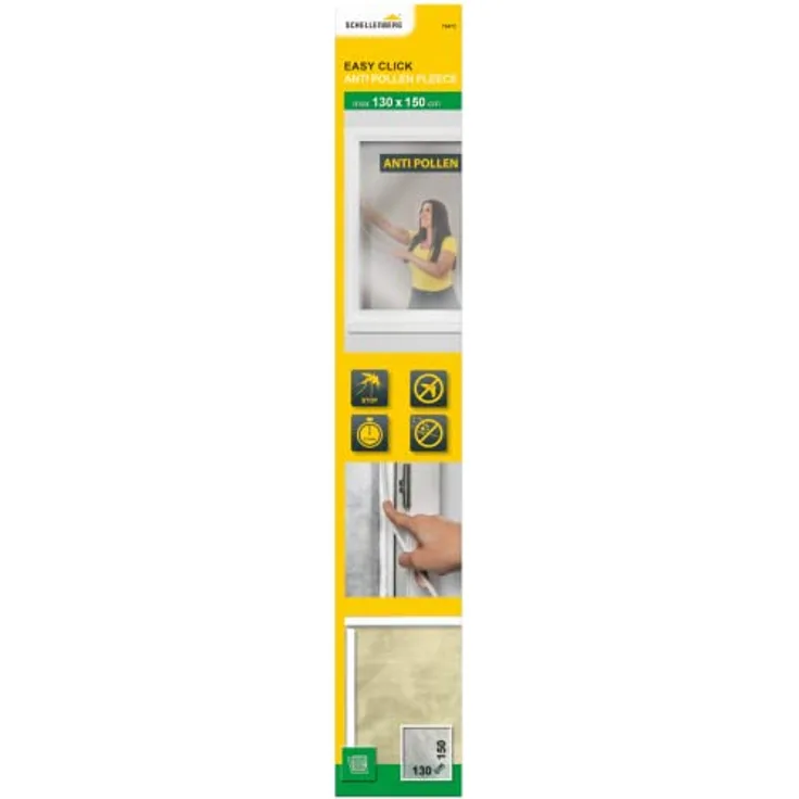 Schellenberg 70472 Fliegengitter Fenster Easy Click mit Pollenschutzvlies, 130 x 150 cm, weiß
