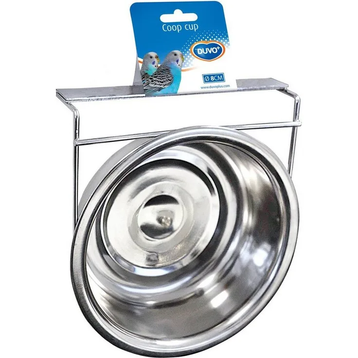 DUVO+ Futternapf Inox, rostfreie Schüssel mit einfacher Anbringung für Vogelkäfige, inkl. 1 Schraube