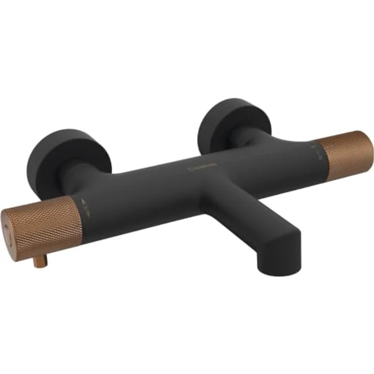 Sapho Brausethermostat SOLARIS Wannenarmatur, Schwarz matt mit Kupfer Akzenten, Thermostatsteuerung – Bild 1