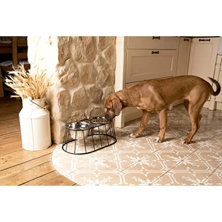 WONDERMAKE® Design Hundenapf erhöht für mittelgroße/große Hunde mit Ständer, Futternapf Hund Futterstation rutschfest aus Edelstahl, Fressnapf 2er Set 2 Näpfe doppelt, 47x26,5x17 cm, Silber Schwarz – Bild 2