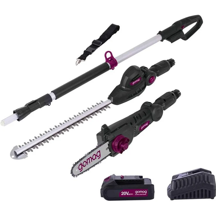 Gomag Garten-Multifunktionsgerät GO-HHS410 2.0, 2-in-1 Set mit Schultergurt und automatischer Kettenschmierung