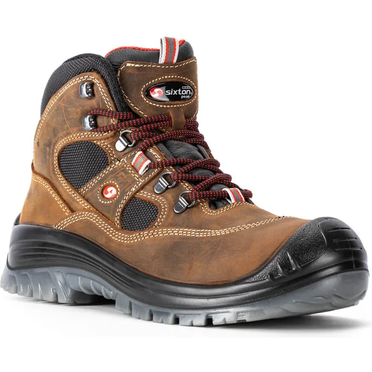 Sixton Labrador High S3, Arbeitsschuh aus gefettetem Nubuck-Leder, braun, Schuhgröße 45 (UK 10.5) mit durchtrittsicherer Sohle und SRC getesteter Laufsohle