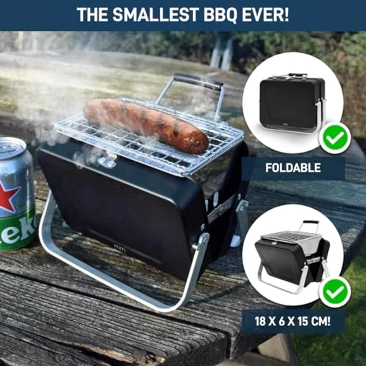 MikaMax Kleiner tragbarer, faltbarer Touristengrill in einer Tragetasche, BBQ in Form einer Aktentasche, weltweit kleinster BBQ - Holzkohlegrill – Bild 3
