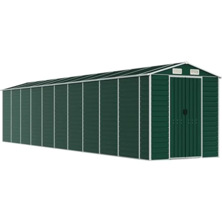 vidaXL Gerätehaus, Gartenhaus mit Schrägdach Griffe, Gartenschuppen Schuppen mit Stauraum, Geräteschuppen Metallschuppen, Grün 191x895x198 cm Verzinkter Stahl – Bild 1