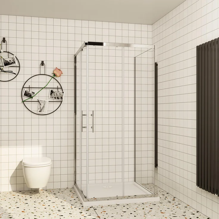 Duschparadies U-Form Duschkabine, Schiebetür 76cm x 90cm, Seitenwand 90cm, Höhe 185cm, Elfenbeinweiß