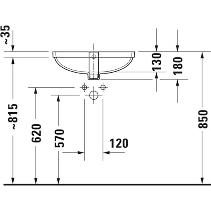 Duravit No.1 Einbauwaschtisch, Waschbecken ohne Hahnloch, mit Überlauf, 525x380mm, weiß, Unterseite geschliffen – Bild 3