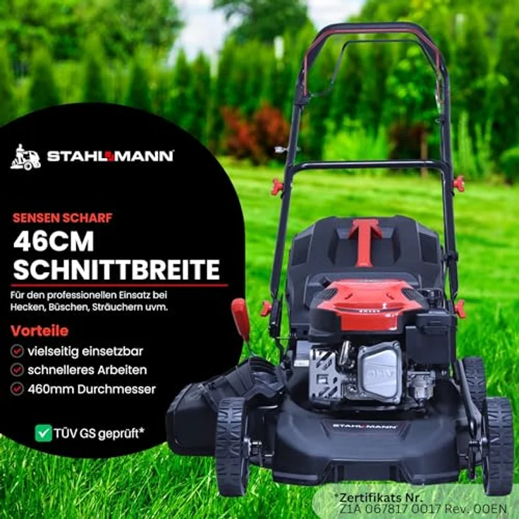 STAHLMANN Rasenmäher BR460, Benzin mit Radantrieb, 5,4 PS, 46 cm Schnittbreite, Mulchen, Schnitthöhenverstellung, 60L Fangkorb – Bild 4