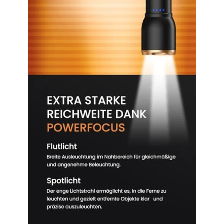Duracell LED Taschenlampe DF2500R Pro, 2500 Lumen, fokussierbar, 200m Leuchtweite, USB-C wiederaufladbar, 21700 Li-Ion Akku, spritzwassergeschützt, inkl. Geschenkbox – Bild 3