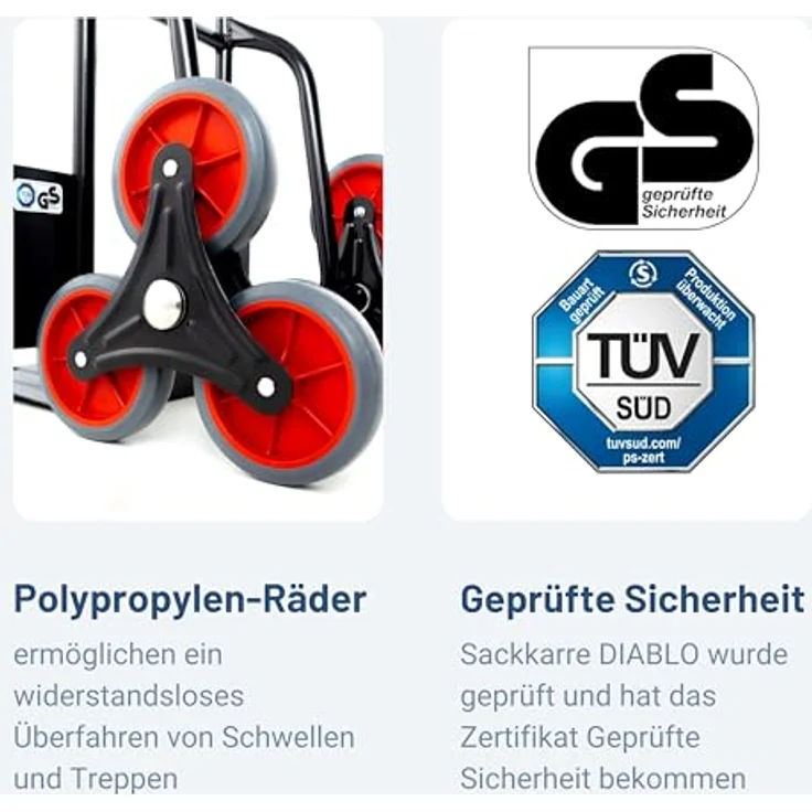 Pallit Treppensackkarre klappbar für 120kg DIABLO, Transportkarre aus Stahl, 3-Räder-System, blau – Bild 6
