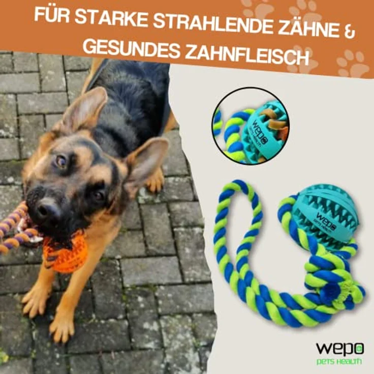 WEPO Ball mit Schnur Hund Orange Ø7cm - Spielzeug für große Hunde - Zahnpflege Hund - Zergel Hundespielzeug - Dog Toy gegen Langeweile für Spielspaß - Strick Orange/Lila – Bild 4