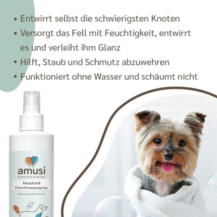 Amusi Fellpflege Hund Entfilzungsspray, hypoallergene Formel auf Pflanzenölbasis, 250 ml, Fellspray mit antistatischer Wirkung für alle Felltypen – Bild 3