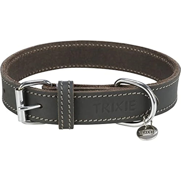 TRIXIE Rustic Fettleder-Halsband, M–L: 42–48 Cm/25 Mm, Grau - 19049 – Bild 1