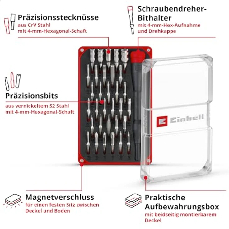 Einhell 33-tlg. Präzisions- und Elektronik-Reparatur-Set mit Präzisionsbits, Stecknüssen und magnetischer Aufbewahrungsbox – Bild 3