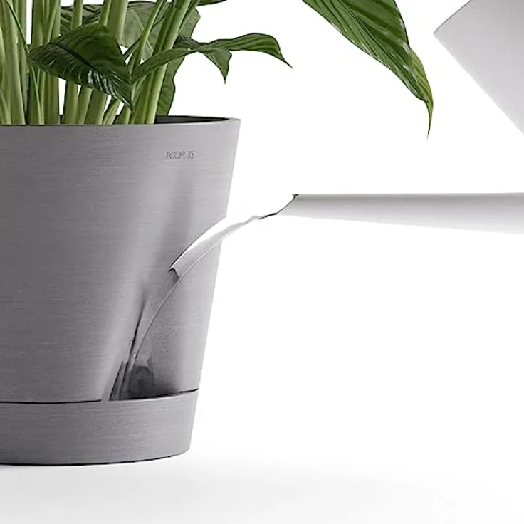 ECOPOTS Blumentopf Venice 2 mit Bewässerung Dunkel Grau - Durchmesser Ø 40 cm rund groß - Pflanzentopf aus Recycling Kunststoff - Übertopf mit Wasserversorgung modern für Indoor und Outdoor – Bild 5