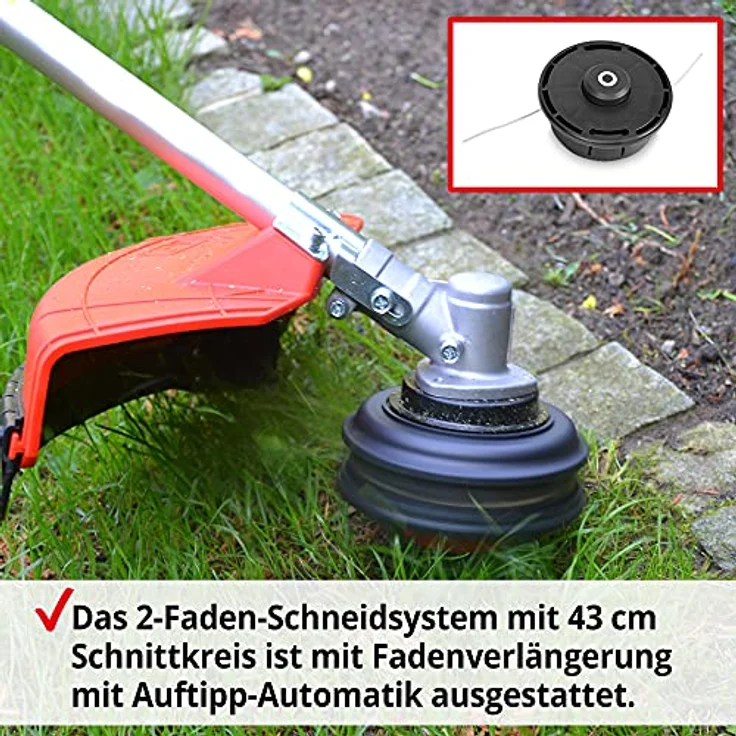 Hecht 142 BTS, Rasentrimmer mit 1,7 PS Benzinmotor, 43 cm Arbeitsbreite, Metallmesser und Fadenmähkopf, leichtes Design – Bild 2