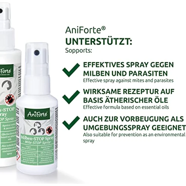 AniForte Milbenspray für Hunde & Katzen 100 ml - Antimilbenspray zur effektiven Abwehr von Insekten, Parasiten & Ungeziefer, Milbenstop & Milbenschutz bei Milbenbefall – Bild 2